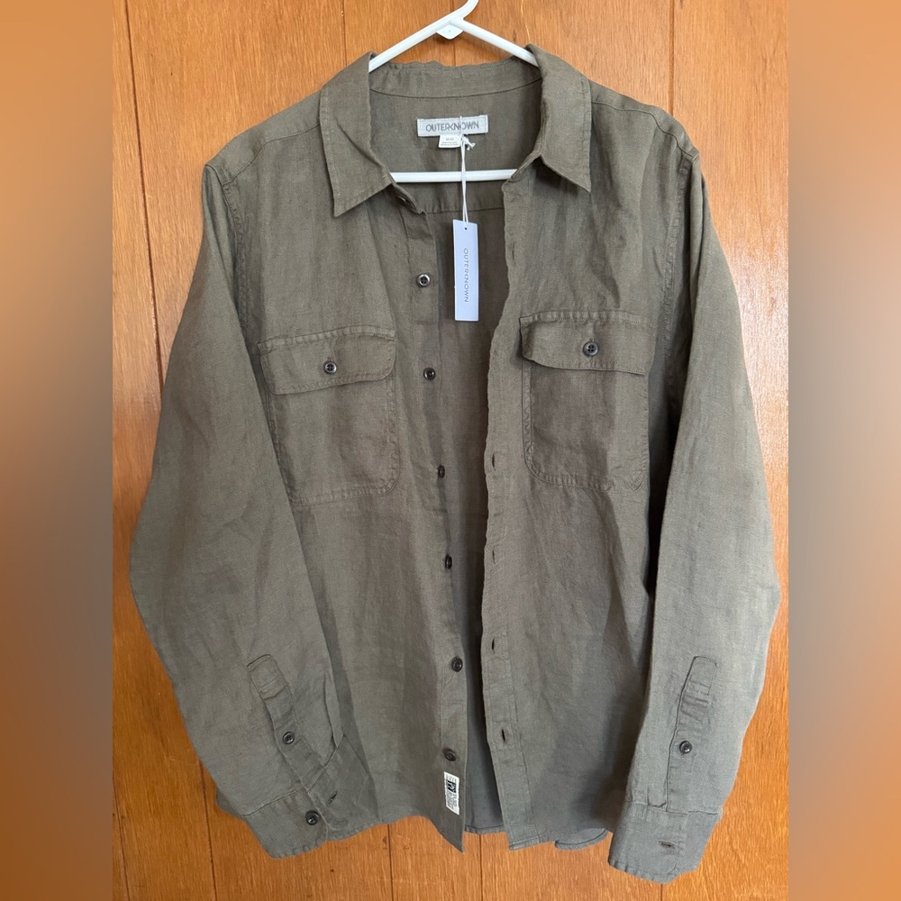 Outerknown Khaki Button-Up Shirt Jacket